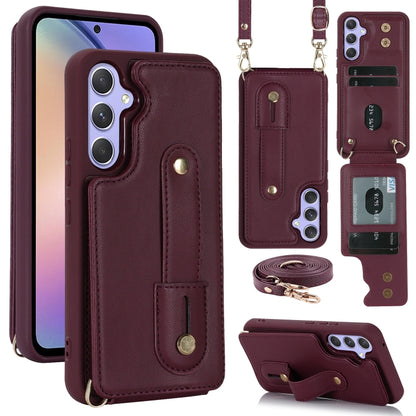 For Samsung Galaxy S25+ 5G Wristband Vertical Flip Wallet Back Cover Phone Case with Long Lanyard(Wine Red) by buy2fix