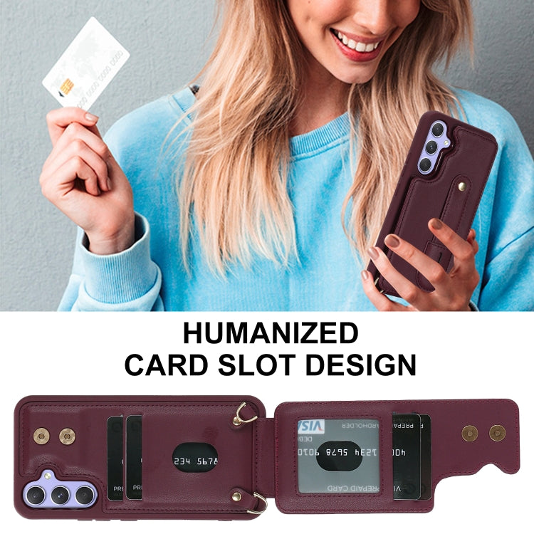 For Samsung Galaxy S25+ 5G Wristband Vertical Flip Wallet Back Cover Phone Case with Long Lanyard(Wine Red) by buy2fix