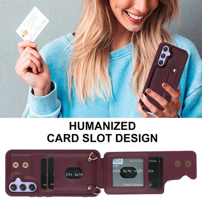 For Samsung Galaxy S25+ 5G Wristband Vertical Flip Wallet Back Cover Phone Case with Long Lanyard(Wine Red) by buy2fix