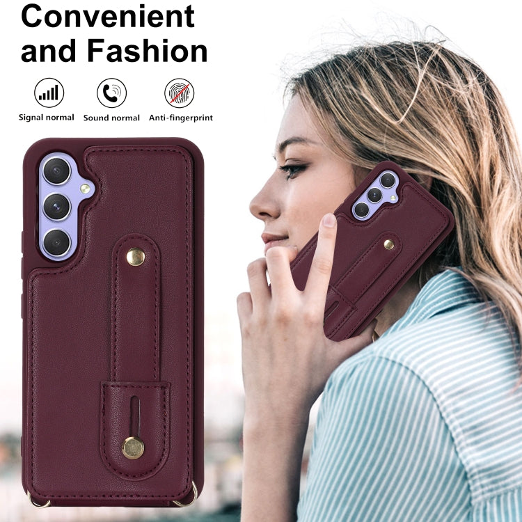 For Samsung Galaxy S25+ 5G Wristband Vertical Flip Wallet Back Cover Phone Case with Long Lanyard(Wine Red) by buy2fix