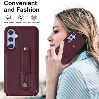 For Samsung Galaxy S25+ 5G Wristband Vertical Flip Wallet Back Cover Phone Case with Long Lanyard(Wine Red) by buy2fix