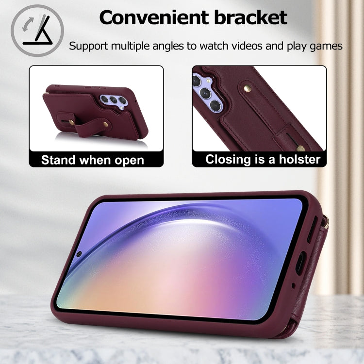 For Samsung Galaxy S25+ 5G Wristband Vertical Flip Wallet Back Cover Phone Case with Long Lanyard(Wine Red) by buy2fix