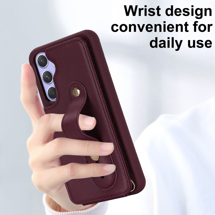 For Samsung Galaxy S25+ 5G Wristband Vertical Flip Wallet Back Cover Phone Case with Long Lanyard(Wine Red) by buy2fix
