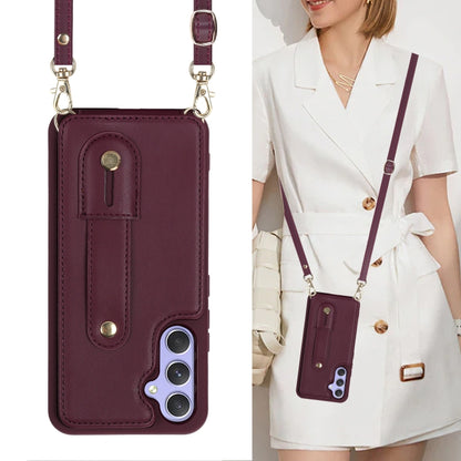 For Samsung Galaxy S25+ 5G Wristband Vertical Flip Wallet Back Cover Phone Case with Long Lanyard(Wine Red) by buy2fix