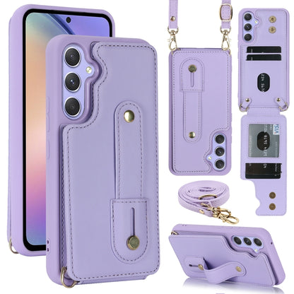 For Samsung Galaxy S25+ 5G Wristband Vertical Flip Wallet Back Cover Phone Case with Long Lanyard(Purple) by buy2fix