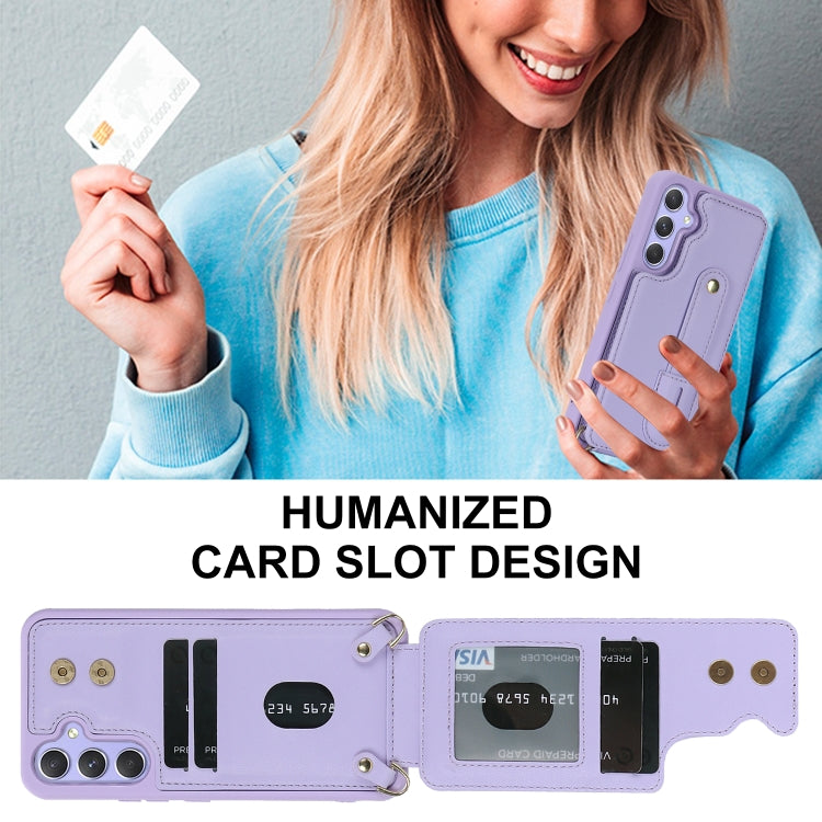 For Samsung Galaxy S25+ 5G Wristband Vertical Flip Wallet Back Cover Phone Case with Long Lanyard(Purple) by buy2fix