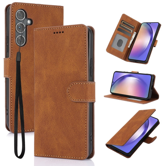 For Samsung Galaxy S25 5G Fantasy Skin-feel Calfskin Texture Leather Phone Case(Brown) by buy2fix