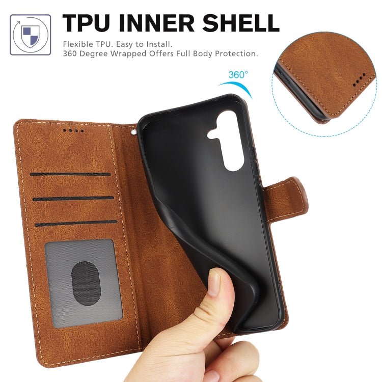 For Samsung Galaxy S25 5G Fantasy Skin-feel Calfskin Texture Leather Phone Case(Brown) by buy2fix