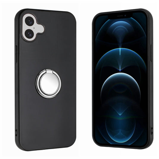 For iPhone 16 Plus Matte Ring Holder TPU Phone Case(Silver) by buy2fix