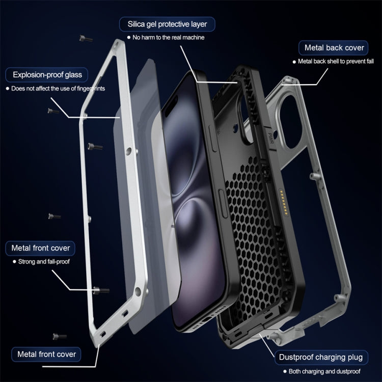 For iPhone 16 Plus Shockproof IP54 Life Waterproof Phone Case(Silver) by buy2fix