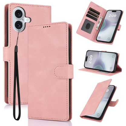 For iPhone 16 Plus Fantasy Skin-feel Calfskin Texture Leather Phone Case(Pink) by buy2fix