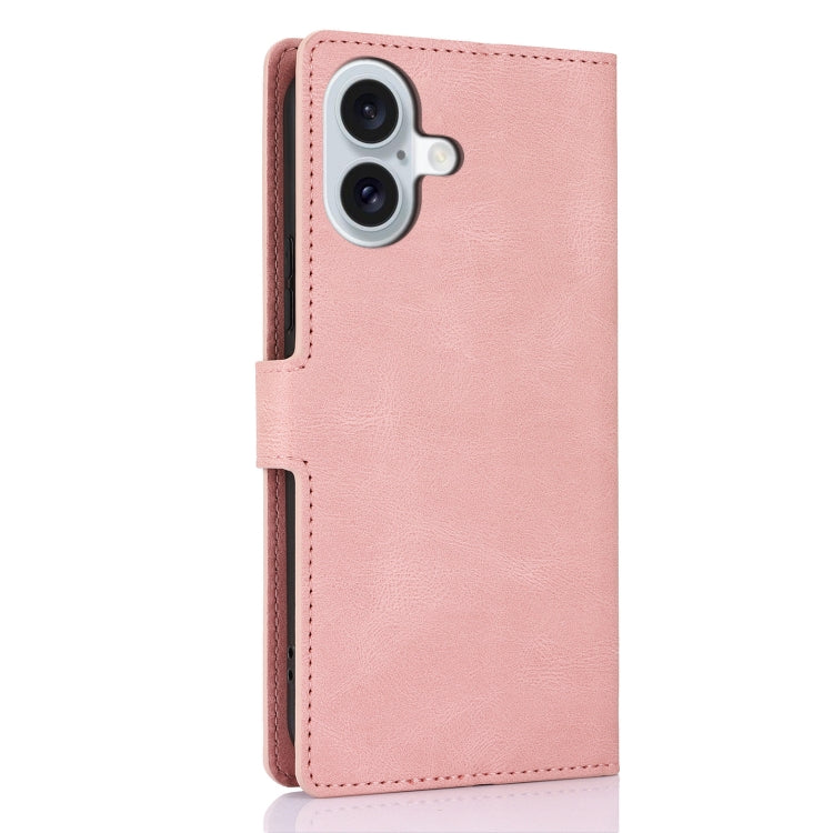 For iPhone 16 Plus Fantasy Skin-feel Calfskin Texture Leather Phone Case(Pink) by buy2fix