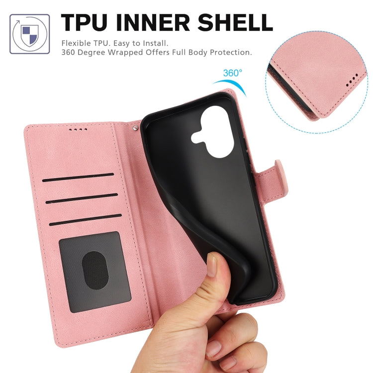 For iPhone 16 Plus Fantasy Skin-feel Calfskin Texture Leather Phone Case(Pink) by buy2fix