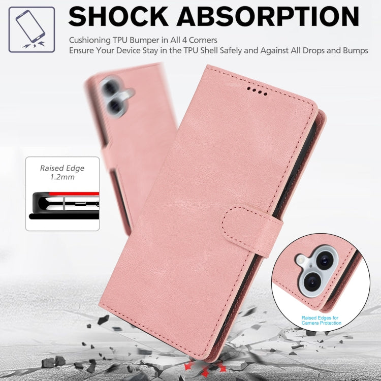 For iPhone 16 Plus Fantasy Skin-feel Calfskin Texture Leather Phone Case(Pink) by buy2fix
