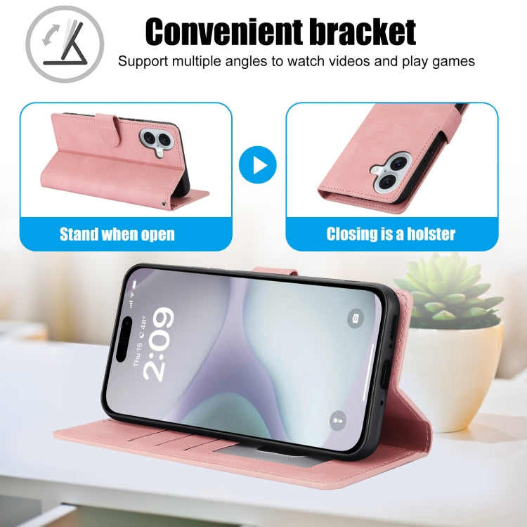 For iPhone 16 Plus Fantasy Skin-feel Calfskin Texture Leather Phone Case(Pink) by buy2fix