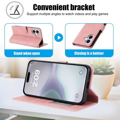 For iPhone 16 Plus Fantasy Skin-feel Calfskin Texture Leather Phone Case(Pink) by buy2fix