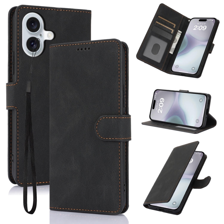 For iPhone 16 Plus Fantasy Skin-feel Calfskin Texture Leather Phone Case(Black) by buy2fix