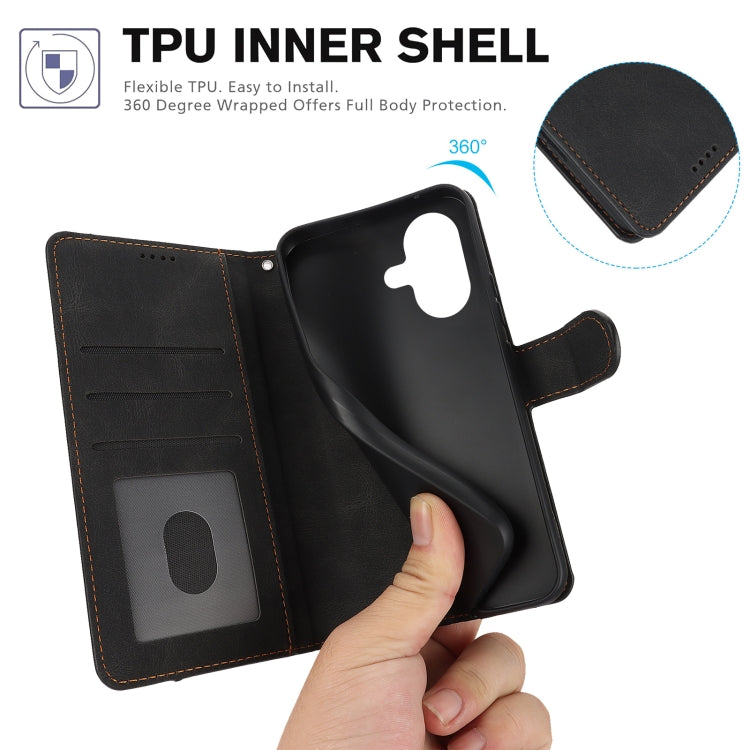 For iPhone 16 Plus Fantasy Skin-feel Calfskin Texture Leather Phone Case(Black) by buy2fix