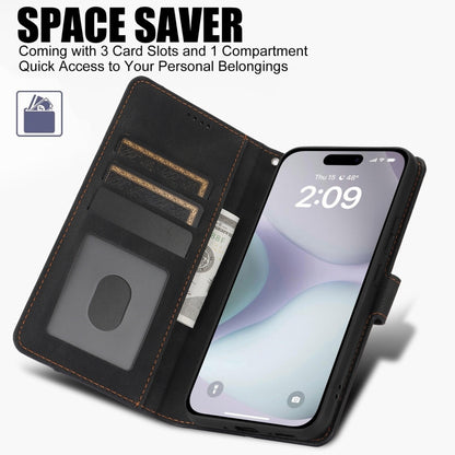 For iPhone 16 Plus Fantasy Skin-feel Calfskin Texture Leather Phone Case(Black) by buy2fix