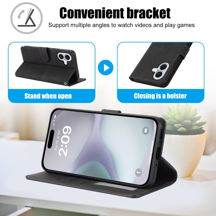 For iPhone 16 Plus Fantasy Skin-feel Calfskin Texture Leather Phone Case(Black) by buy2fix