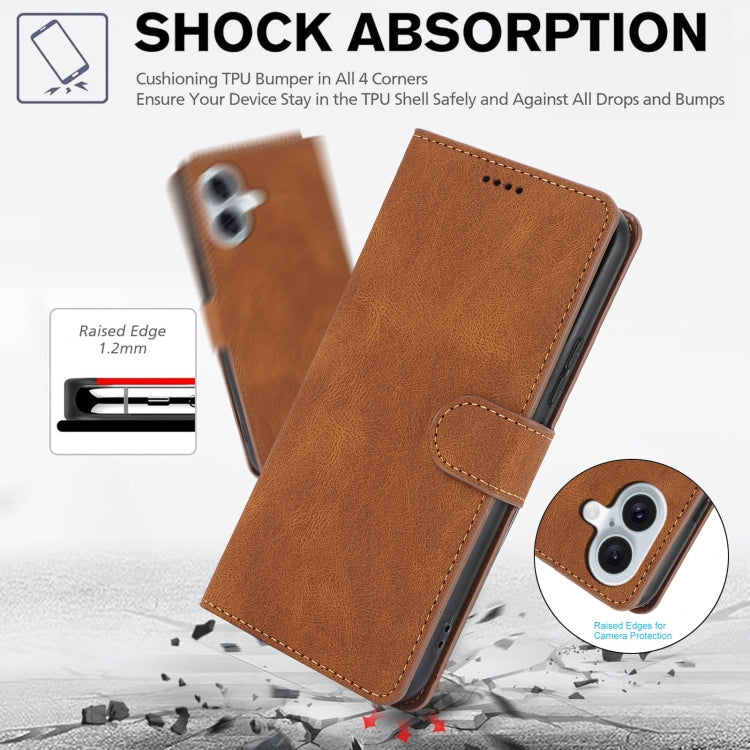 For iPhone 16 Plus Fantasy Skin-feel Calfskin Texture Leather Phone Case(Brown) - iPhone 16 Plus Cases by buy2fix | Online Shopping UK | buy2fix