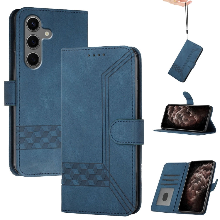 For Samsung Galaxy S25+ 5G Cubic Skin Feel Flip Leather Phone Case(Blue) by buy2fix