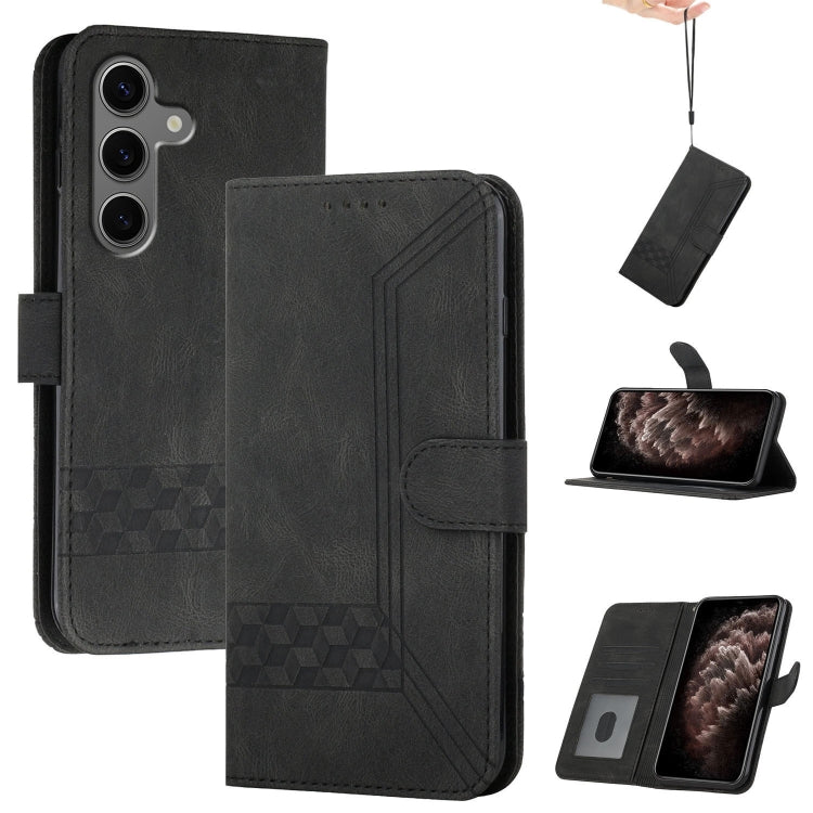 For Samsung Galaxy S25+ 5G Cubic Skin Feel Flip Leather Phone Case(Black) by buy2fix