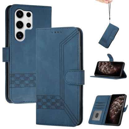 For Samsung Galaxy S25 Ultra 5G Cubic Skin Feel Flip Leather Phone Case(Blue) by buy2fix