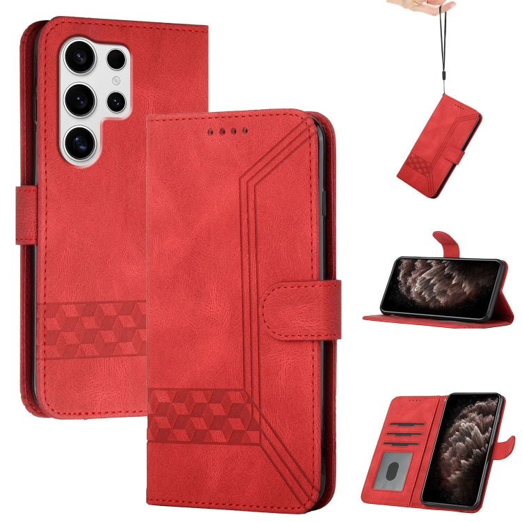 For Samsung Galaxy S25 Ultra 5G Cubic Skin Feel Flip Leather Phone Case(Red) by buy2fix