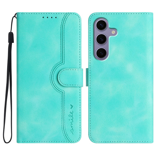 For Samsung Galaxy S25 5G Heart Pattern Skin Feel Leather Phone Case(Light Blue) - Galaxy S25 5G Cases by buy2fix | Online Shopping UK | buy2fix