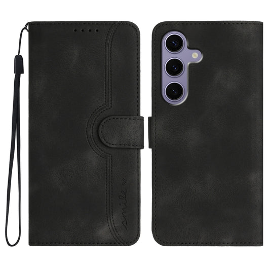 For Samsung Galaxy S25 5G Heart Pattern Skin Feel Leather Phone Case(Black) - Galaxy S25 5G Cases by buy2fix | Online Shopping UK | buy2fix