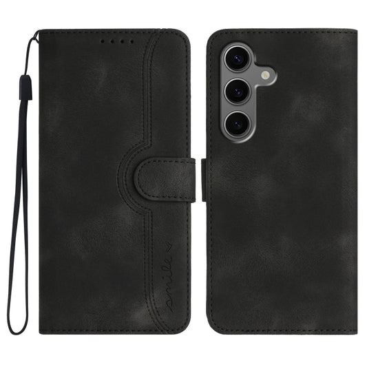 For Samsung Galaxy S25+ 5G Heart Pattern Skin Feel Leather Phone Case(Black) by buy2fix
