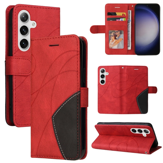 For Samsung Galaxy S25+ / S24+ 5G Dual-color Splicing Flip Leather Phone Case(Red) by buy2fix
