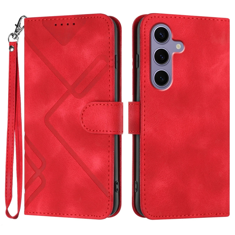 For Samsung Galaxy S25 5G Line Pattern Skin Feel Leather Phone Case(Red) by buy2fix