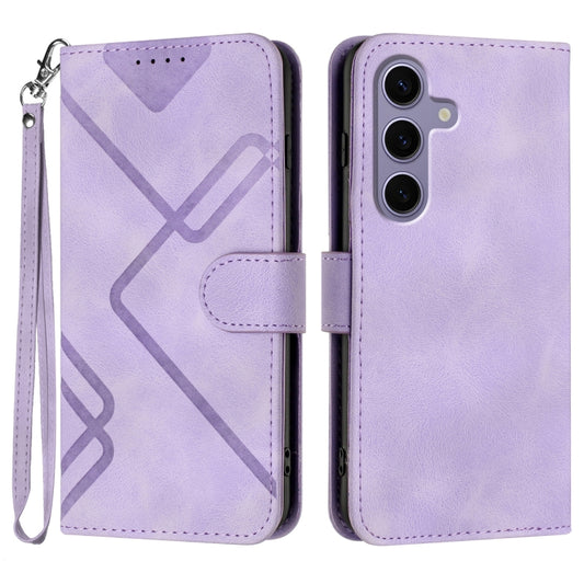 For Samsung Galaxy S25 5G Line Pattern Skin Feel Leather Phone Case(Light Purple) - Galaxy S25 5G Cases by buy2fix | Online Shopping UK | buy2fix