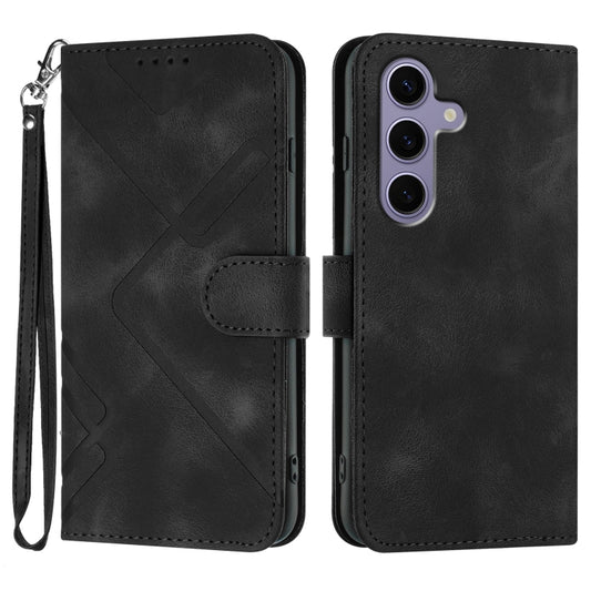 For Samsung Galaxy S25 5G Line Pattern Skin Feel Leather Phone Case(Black) - Galaxy S25 5G Cases by buy2fix | Online Shopping UK | buy2fix