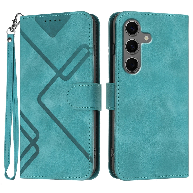 For Samsung Galaxy S25+ 5G Line Pattern Skin Feel Leather Phone Case(Light Blue) by buy2fix