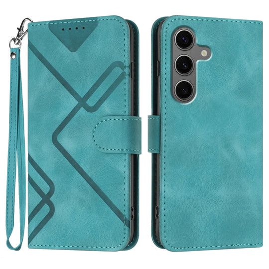 For Samsung Galaxy S25+ 5G Line Pattern Skin Feel Leather Phone Case(Light Blue)