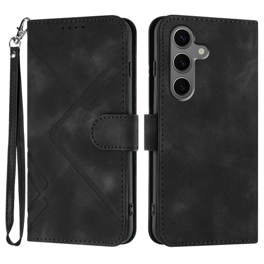 For Samsung Galaxy S25+ 5G Line Pattern Skin Feel Leather Phone Case(Black)