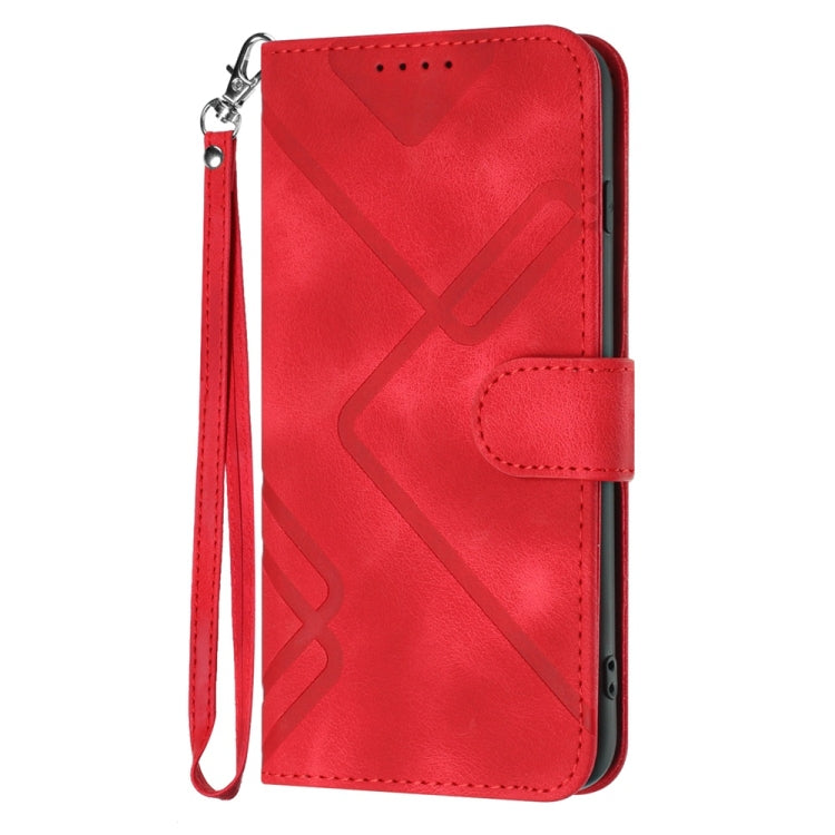 For Samsung Galaxy S25 Ultra 5G Line Pattern Skin Feel Leather Phone Case(Red) - Galaxy S25 Ultra 5G Cases by buy2fix | Online Shopping UK | buy2fix