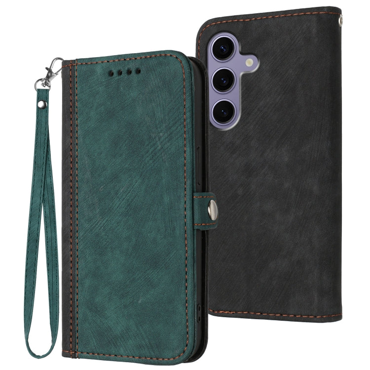 For Samsung Galaxy S25 5G Side Buckle Double Fold Hand Strap Leather Phone Case(Dark Green) - Galaxy S25 5G Cases by buy2fix | Online Shopping UK | buy2fix