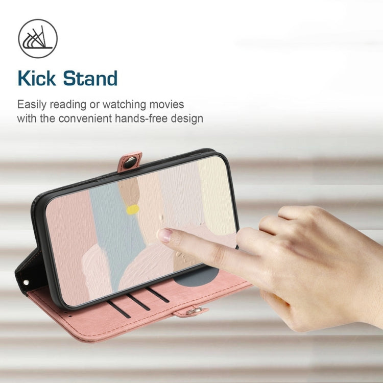 For Samsung Galaxy S25+ 5G Side Buckle Double Fold Hand Strap Leather Phone Case(Pink) by buy2fix