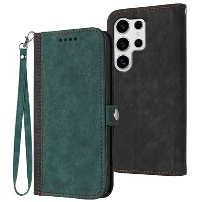 For Samsung Galaxy S25 Ultra 5G Side Buckle Double Fold Hand Strap Leather Phone Case(Dark Green) by buy2fix