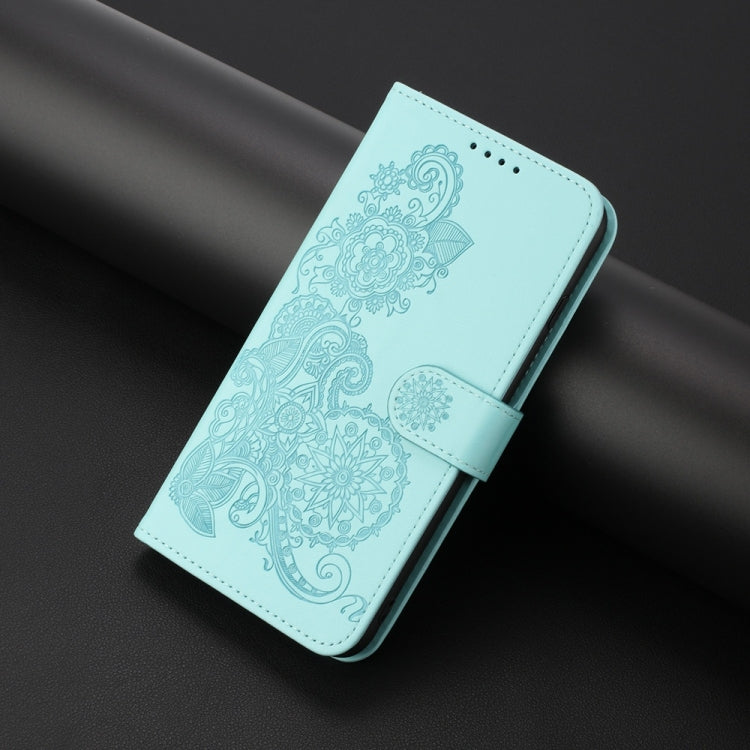 For Samsung Galaxy S25 5G Datura Flower Embossed Flip Leather Phone Case(Light Blue) - Galaxy S25 5G Cases by buy2fix | Online Shopping UK | buy2fix