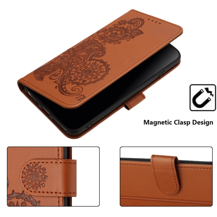 For Samsung Galaxy S25 5G Datura Flower Embossed Flip Leather Phone Case(Brown) - Galaxy S25 5G Cases by buy2fix | Online Shopping UK | buy2fix