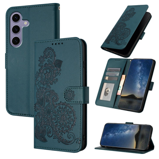 For Samsung Galaxy S25 5G Datura Flower Embossed Flip Leather Phone Case(Dark Green) - Galaxy S25 5G Cases by buy2fix | Online Shopping UK | buy2fix