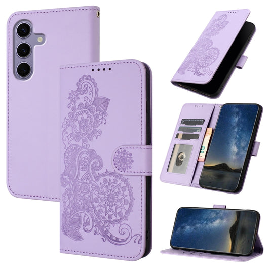 For Samsung Galaxy S25 5G Datura Flower Embossed Flip Leather Phone Case(Purple) - Galaxy S25 5G Cases by buy2fix | Online Shopping UK | buy2fix