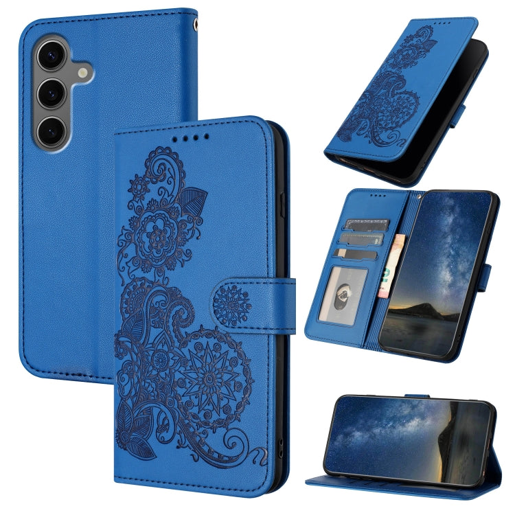 For Samsung Galaxy S25+ 5G Datura Flower Embossed Flip Leather Phone Case(Blue) by buy2fix