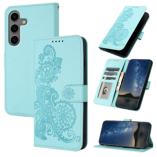 For Samsung Galaxy S25+ 5G Datura Flower Embossed Flip Leather Phone Case(Light Blue) by buy2fix
