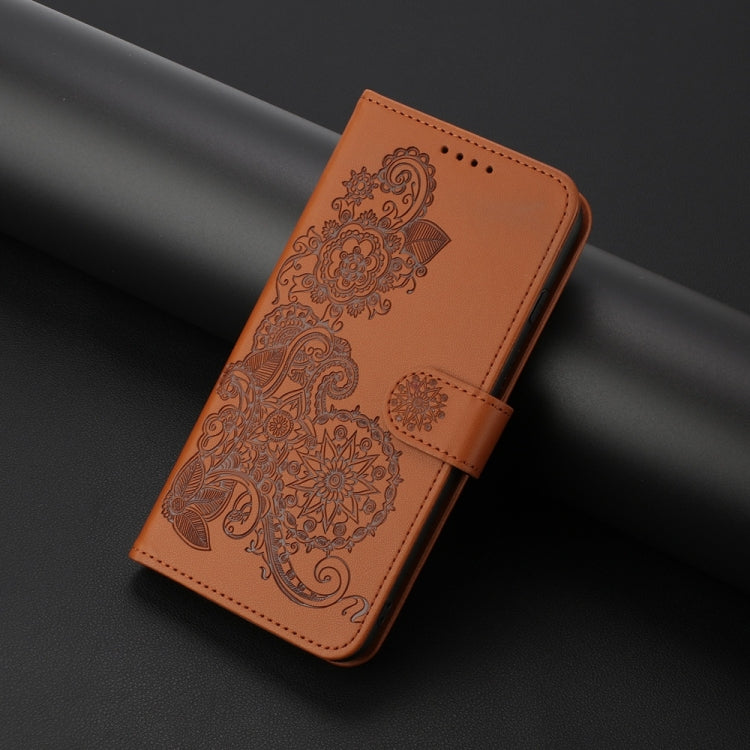For Samsung Galaxy S25+ 5G Datura Flower Embossed Flip Leather Phone Case(Brown) by buy2fix